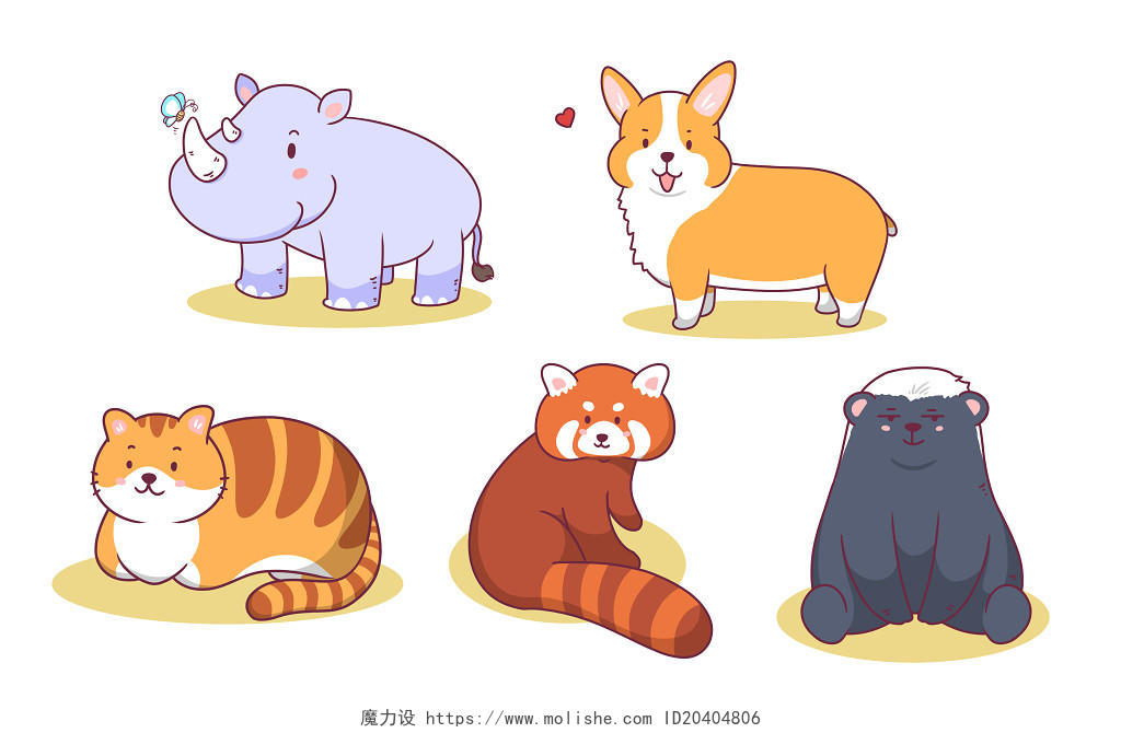 世界动物日卡通可爱手绘动物原创插画素材